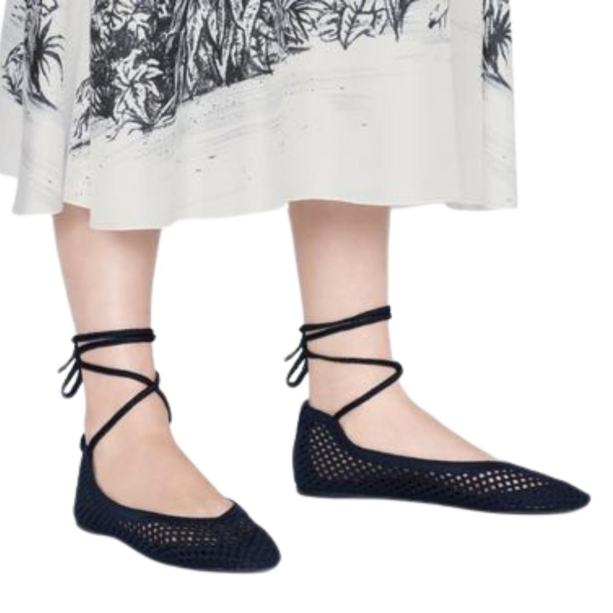 Poeme Cotton Ankle-Tie Ballerina Flats - 9