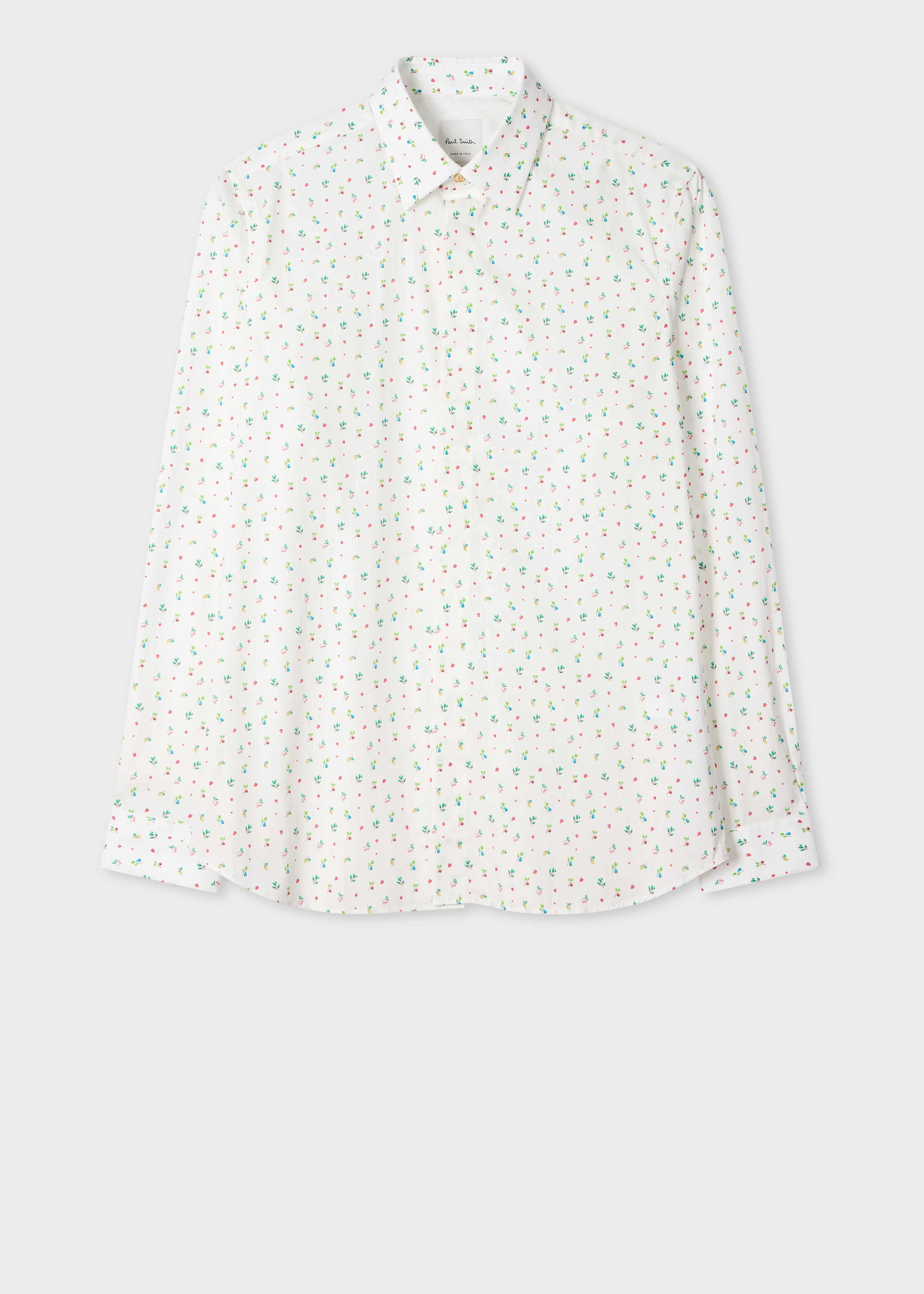 Slim-Fit White Ditsy Floral Shirt - 1