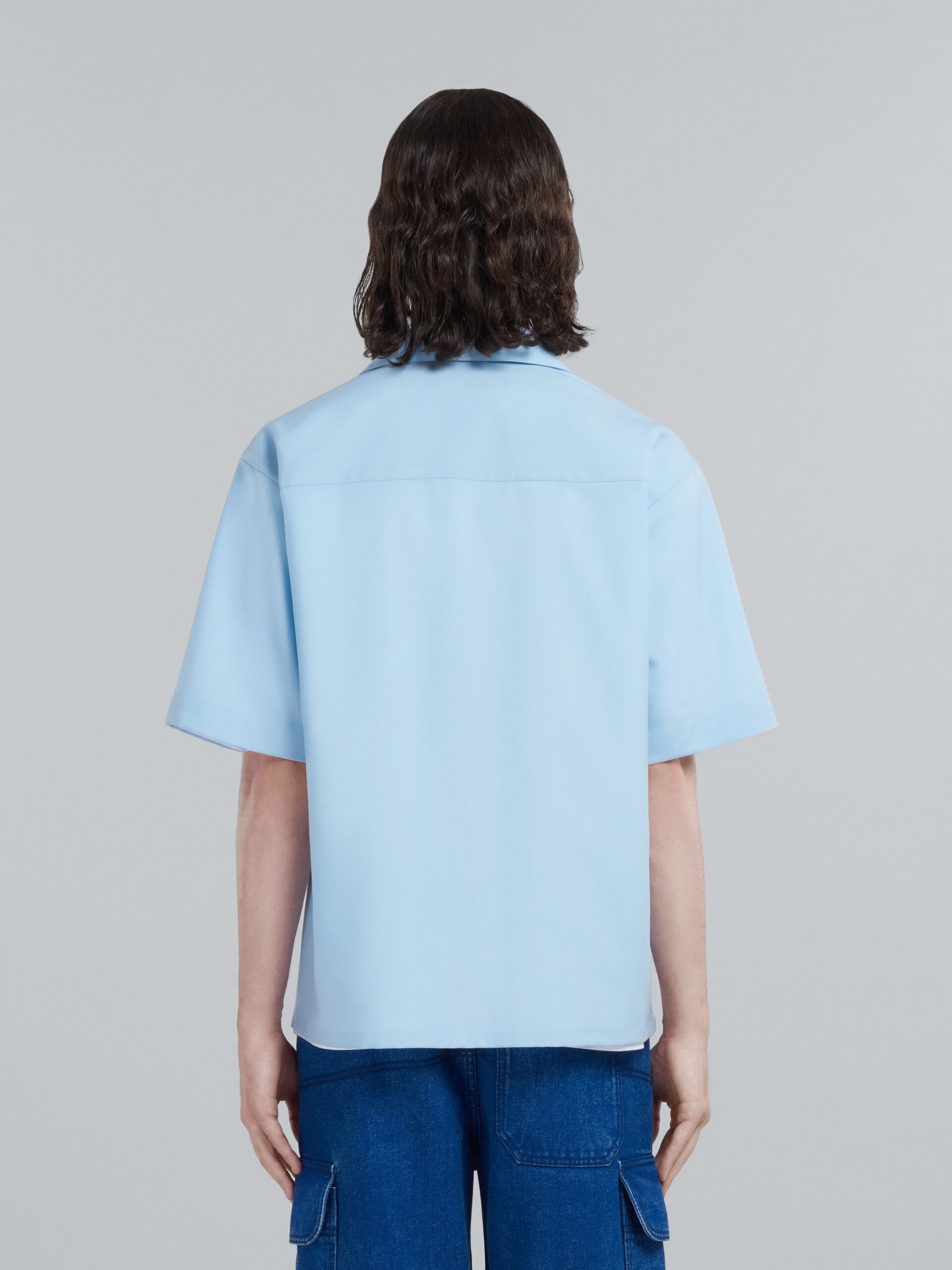 LIGHT BLUE TROPICAL WOOL BOWLING SHIRT - 3