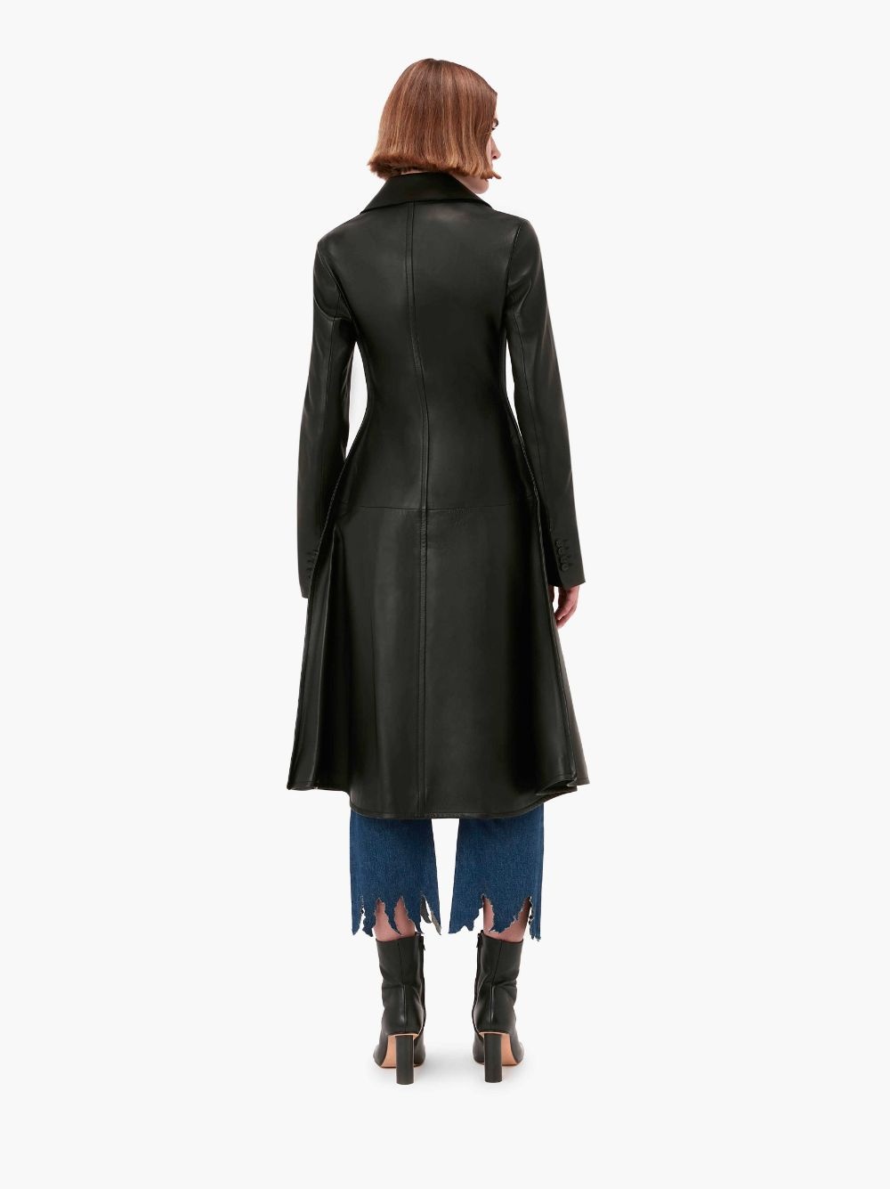 A LINE SINGLE-BREASTED LEATHER COAT - 3