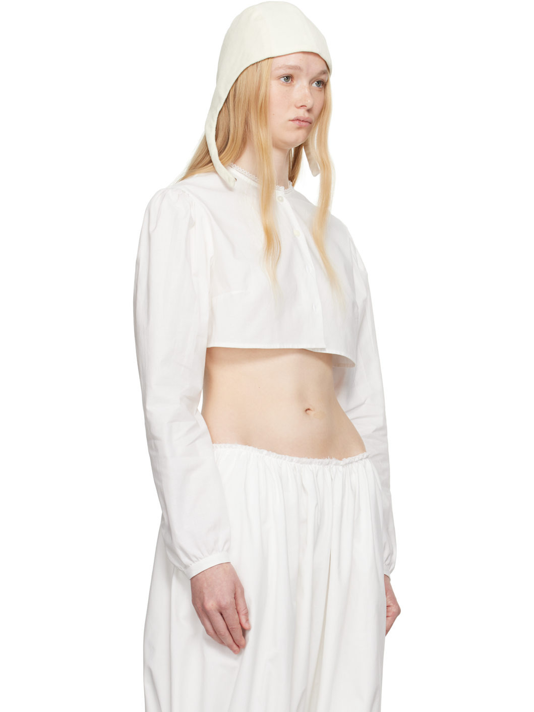 White Cotton Crop Blouse - 2