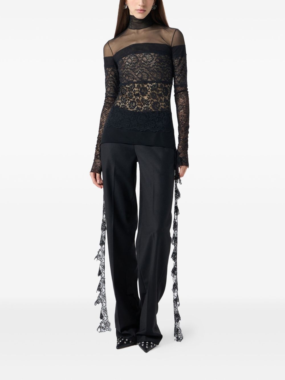 lace-detail trousers - 2