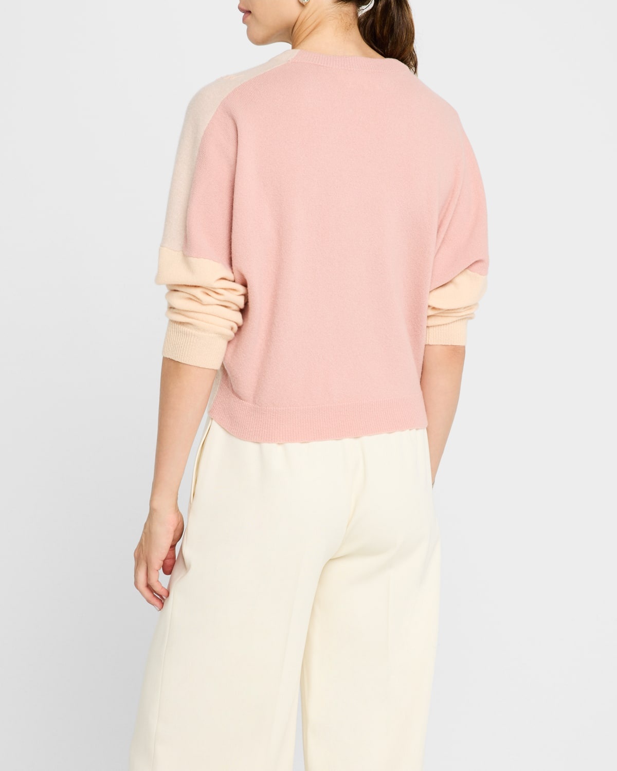 V-Neck Colorblock Wool-Cashmere Crop Sweater - 3