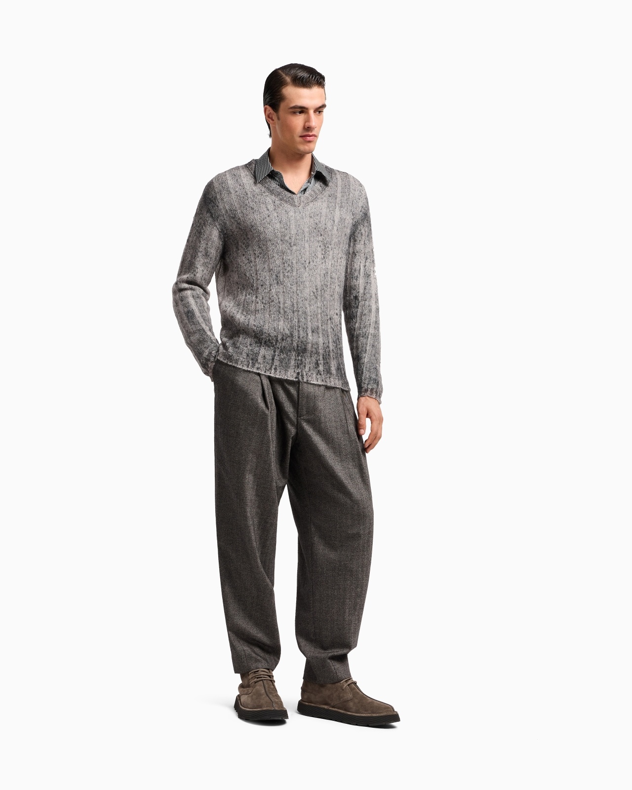 CHEVRON VIRGIN-WOOL AND CASHMERE SINGLE-PLEAT TROUSERS - 2