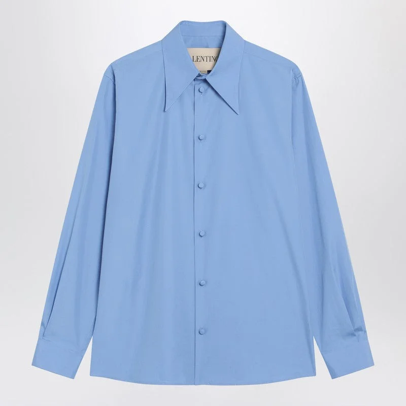 Valentino Light Blue Cotton Shirt Men - 1
