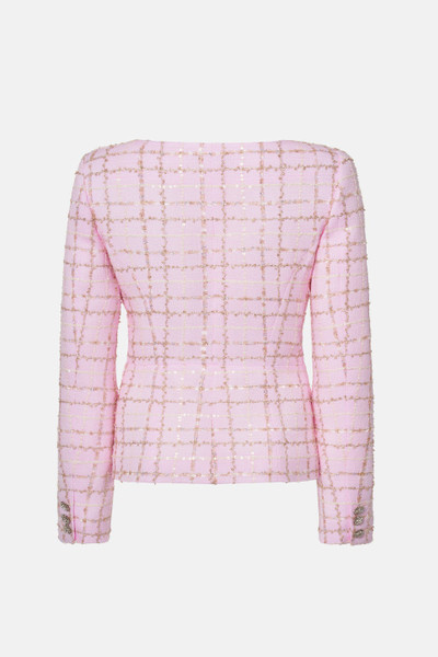 Alessandra Rich SEQUIN CHECKED TWEED ROUND NECK JACKET outlook
