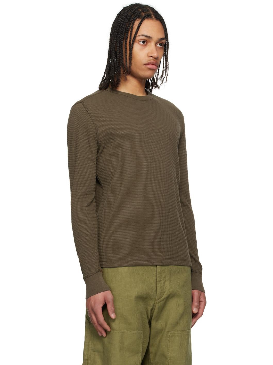 Khaki Garment-Dyed Waffle-Knit Crewneck Sweatshirt - 2