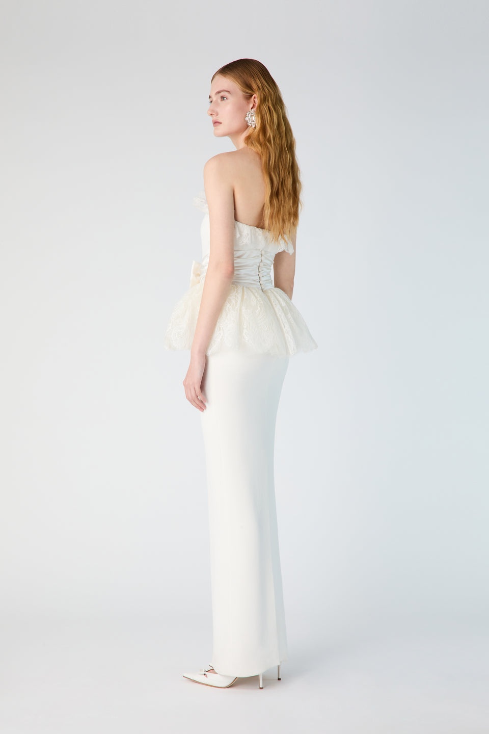 CADY BUSTIER DRESS WITH DUCHESSE, LACE PEPLUM BELT - 5