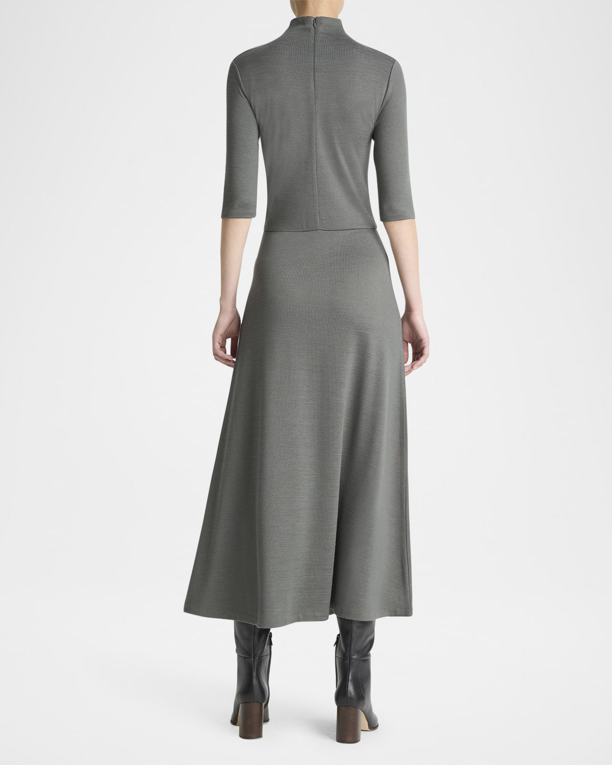 Elbow-Sleeve Turtleneck Midi Dress - 3