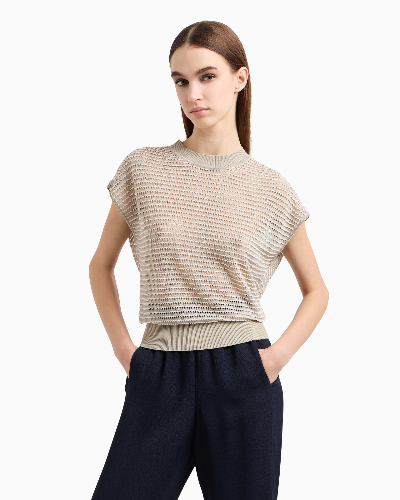 PERFORATED VISCOSE-BLEND SHORT-SLEEVED JUMPER - 2