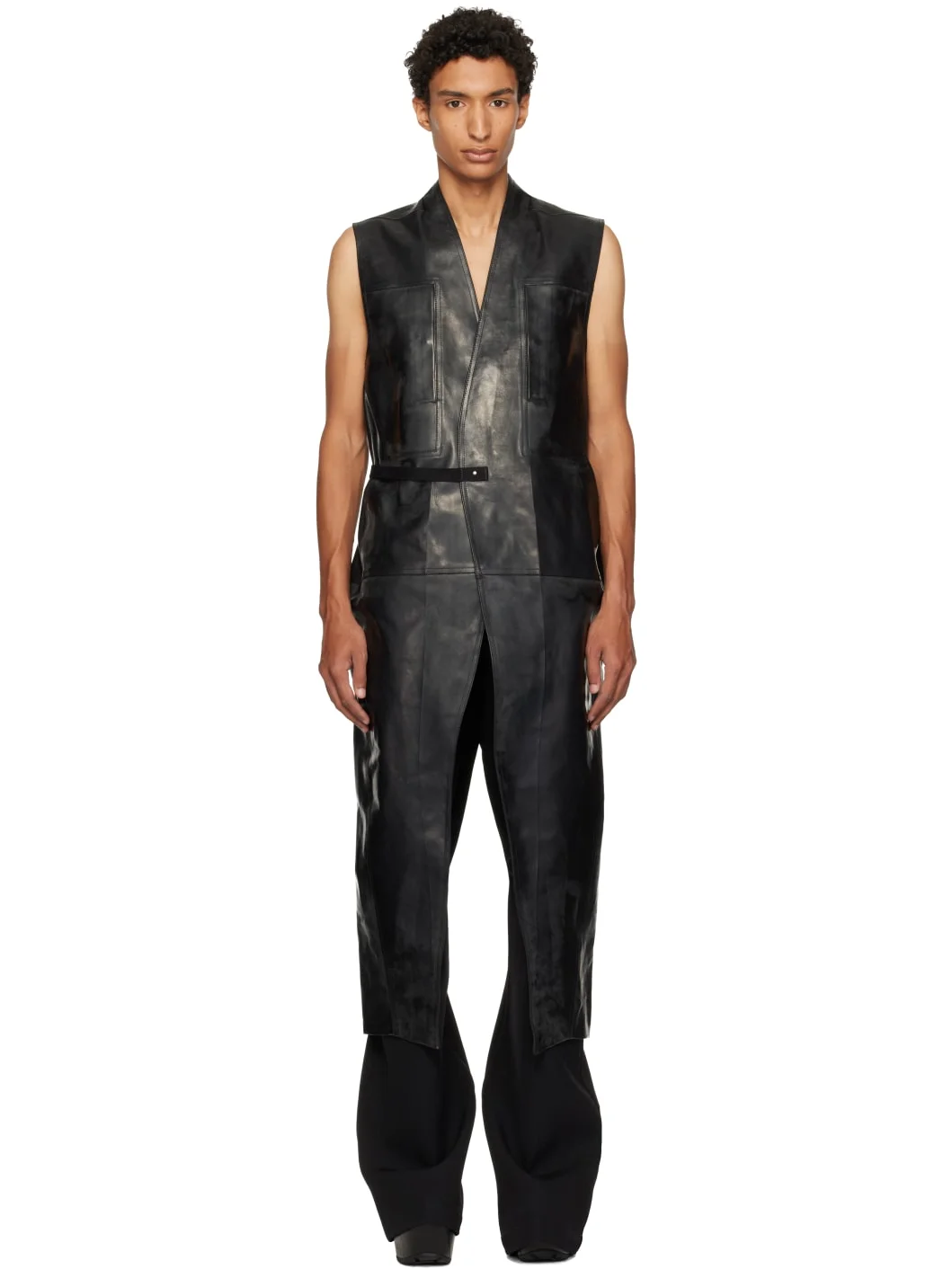 Black Tower Long Lab Leather Vest - 1