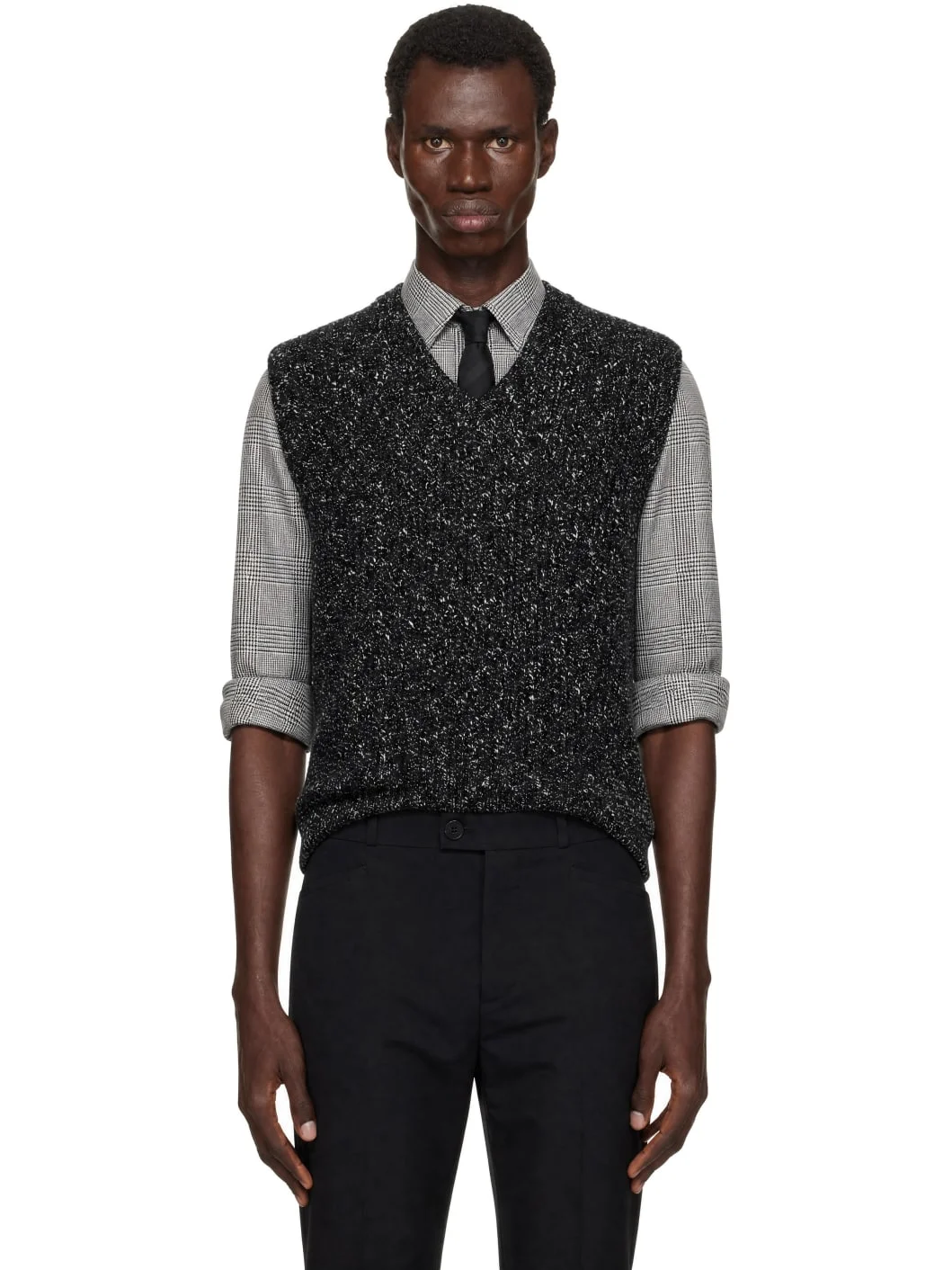 Black & Off-White Tweed Vest - 1