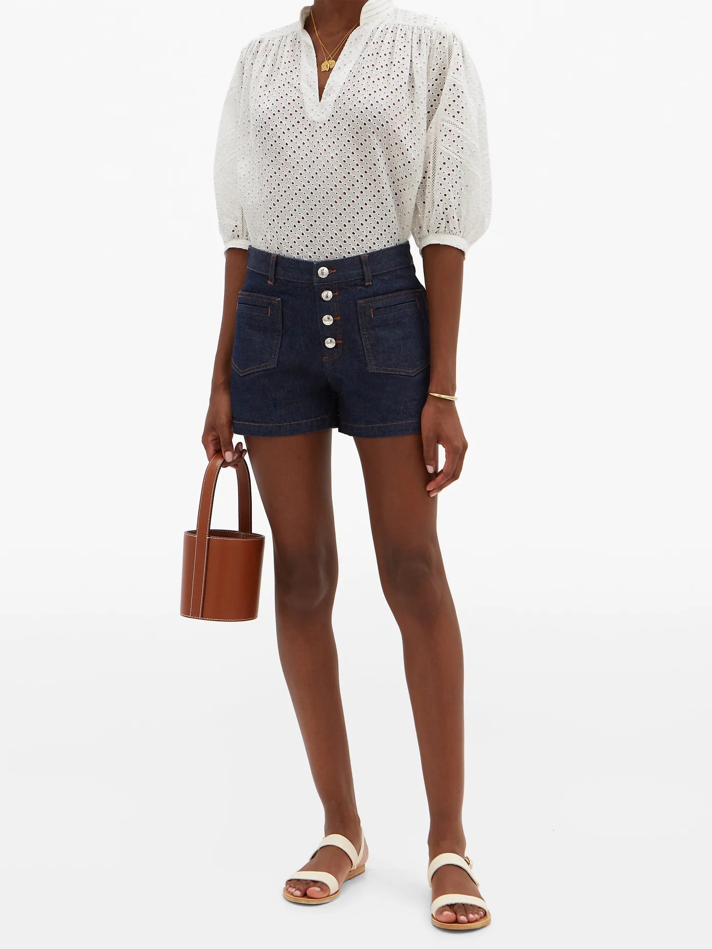 Marine high-rise denim shorts - 2