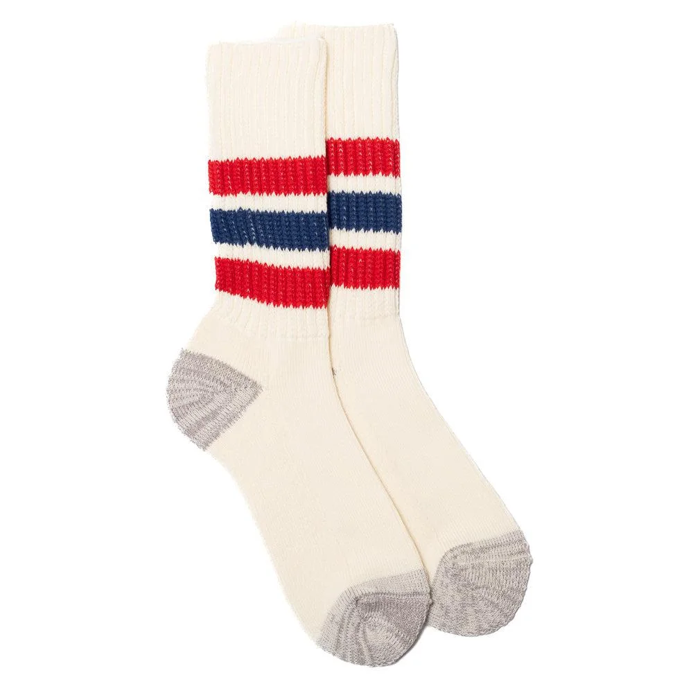 Rototo Coarse Ribbed Old School Crew Socks Chili Red/Blue - 1