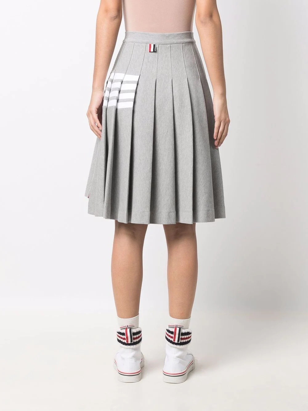 4 Bar-stripe step-hem pleated skirt - 4