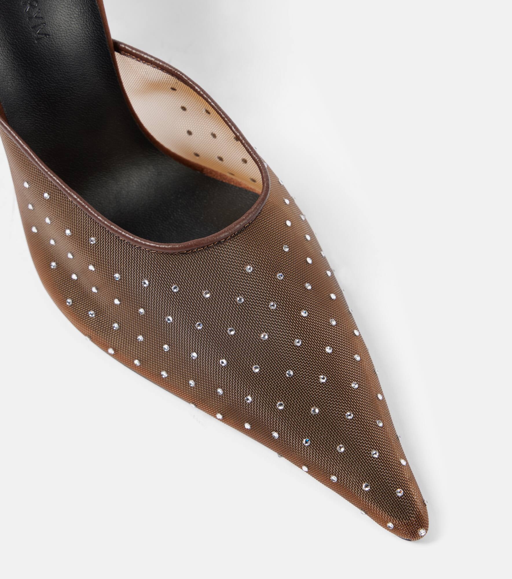 Floral-appliqué embellished mesh mules - 5