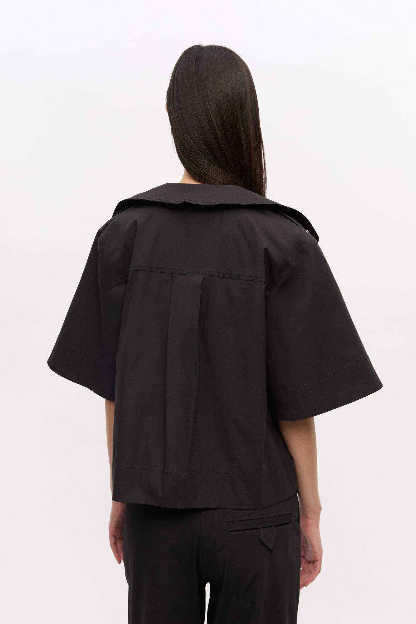 BLACK STRETCH COTTON BLOUSE - 4