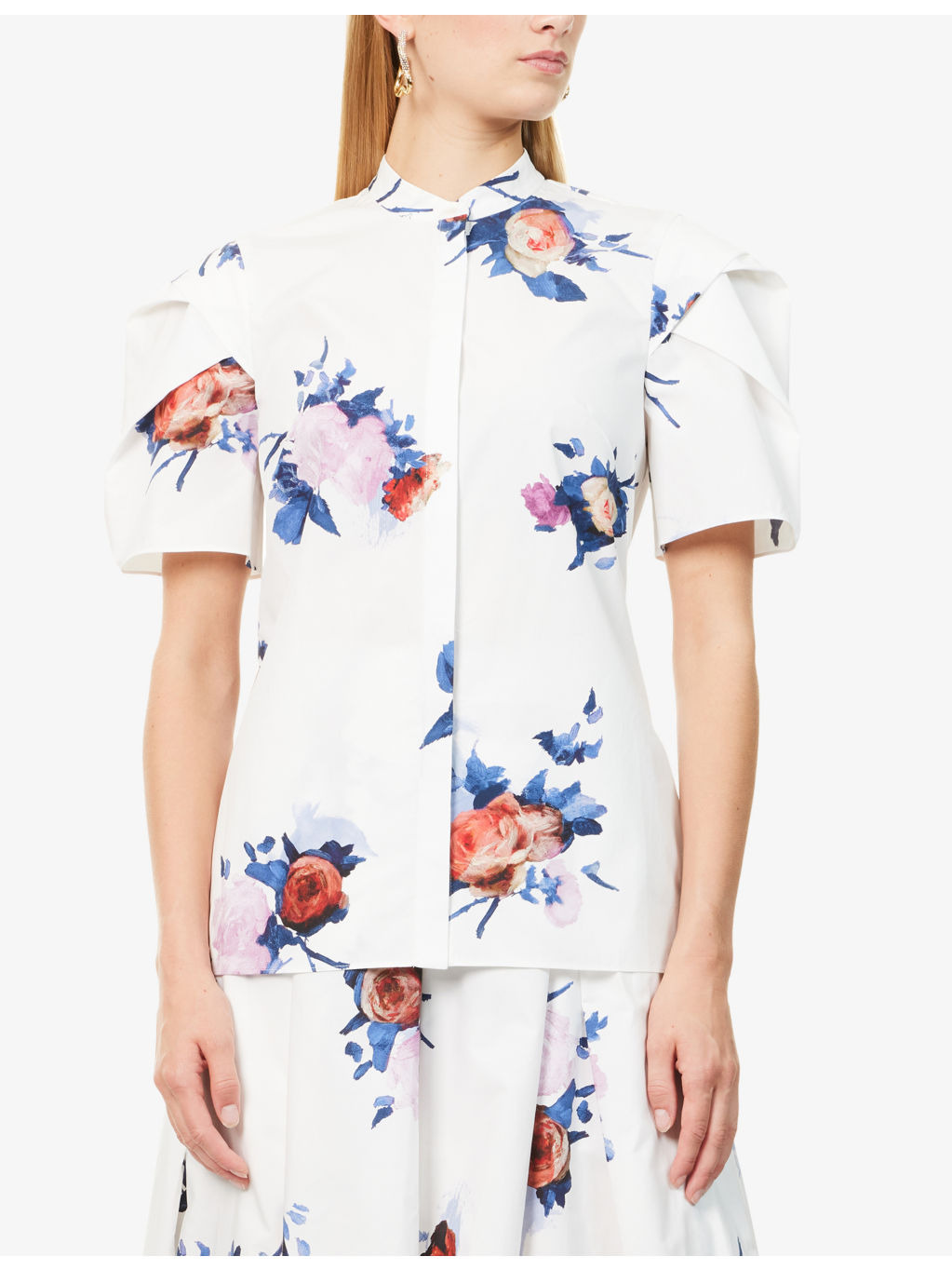 Floral-Print Short-Sleeve Cotton-Poplin Top - 3