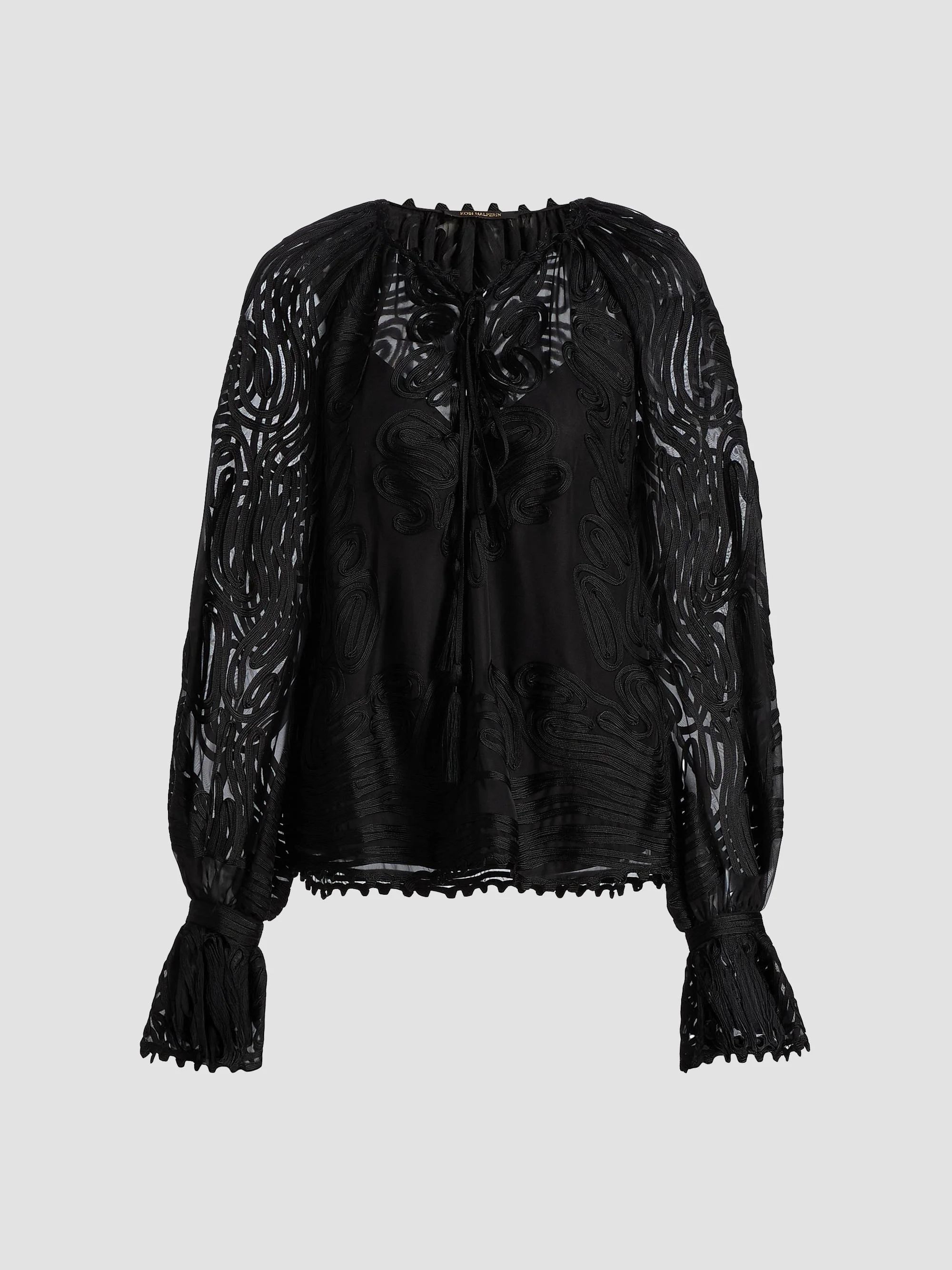 Women's Florence Embroidered Sheer Blouse - Black - 1