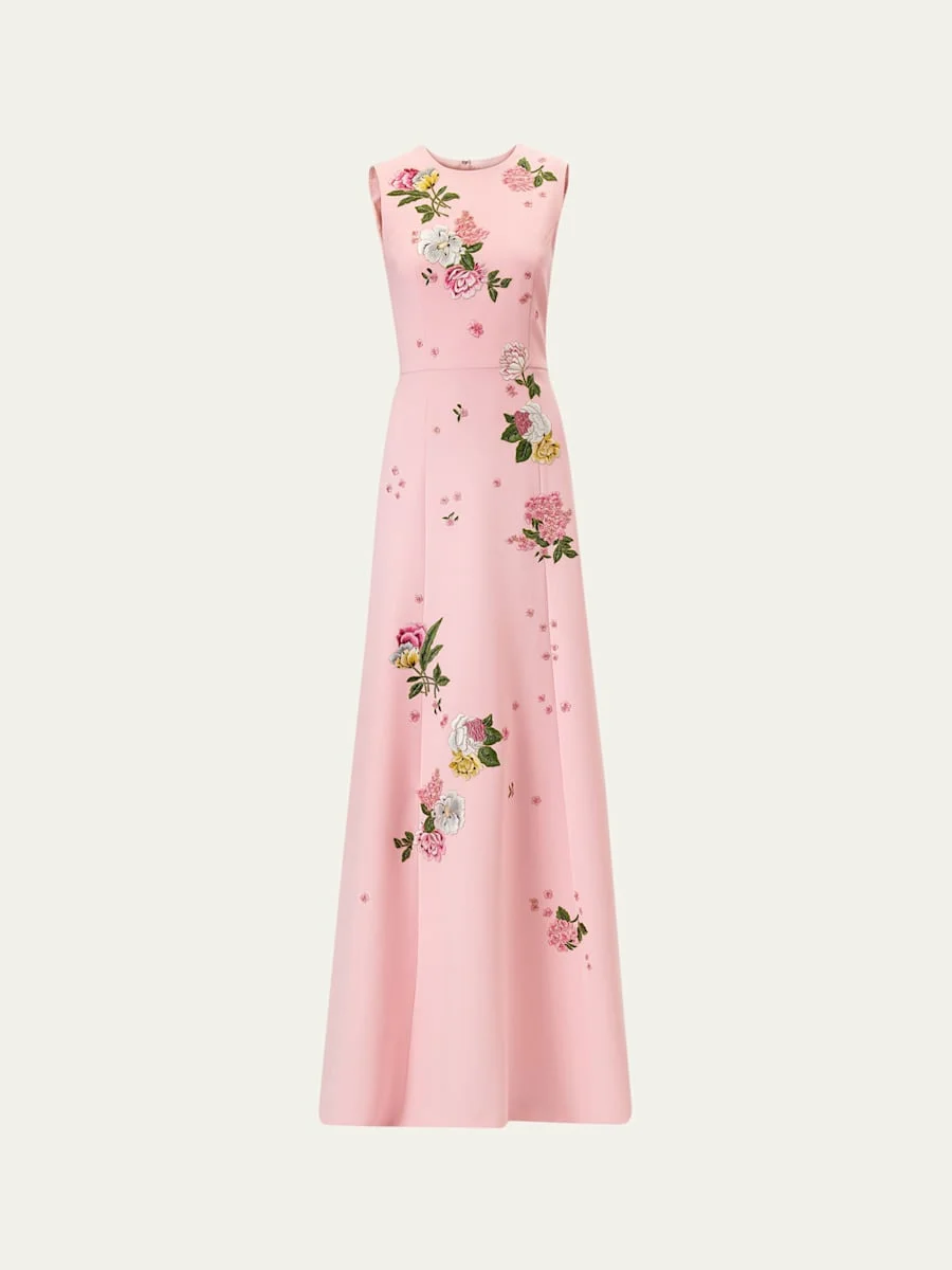 Rose Embroidered Sleeveless Trumpet Gown - 1