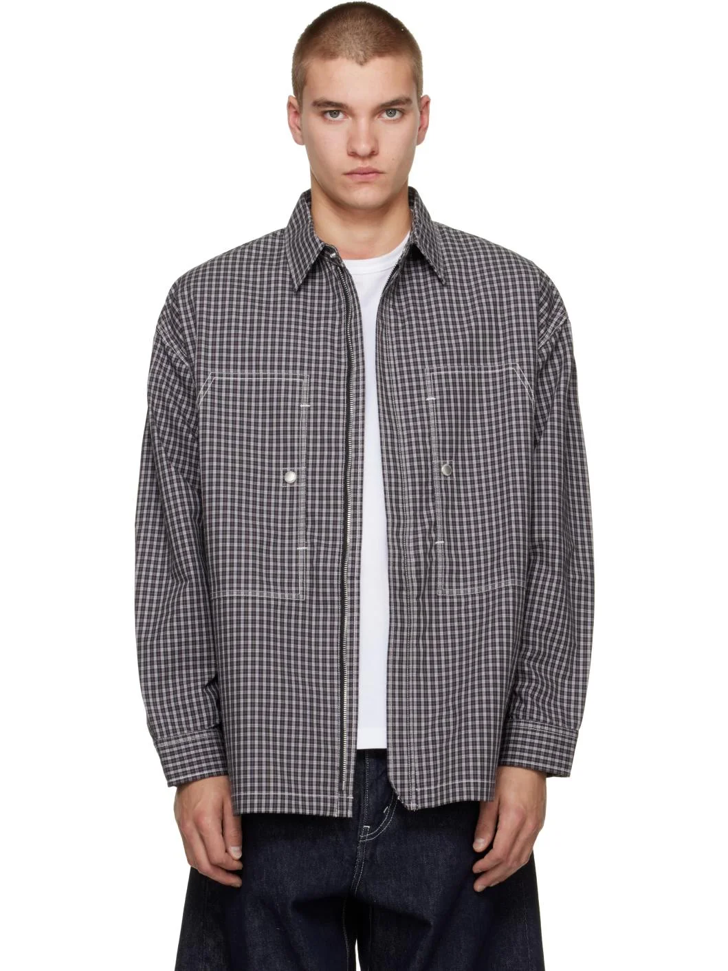 Gray Check Triple Layers Laminated Shirt - 1