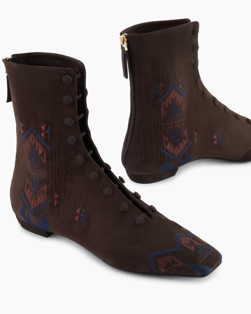 GIORGIO ARMANI EMBROIDERED SUEDE ANKLE BOOTS outlook