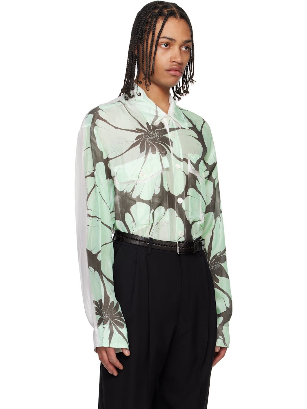 Green & White Printed Shirt - 2