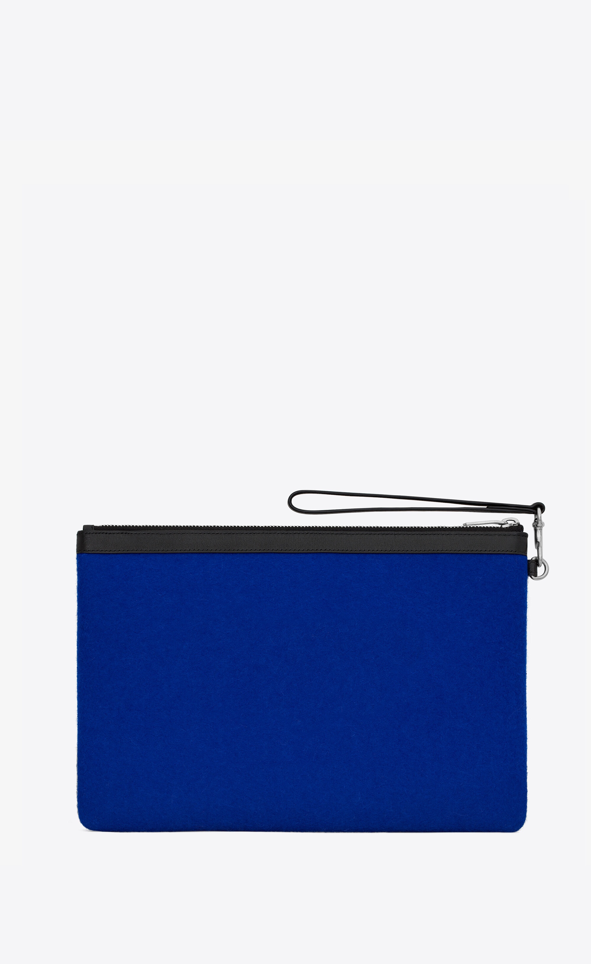 rive gauche zippered pouch in felt and smooth leather - 2