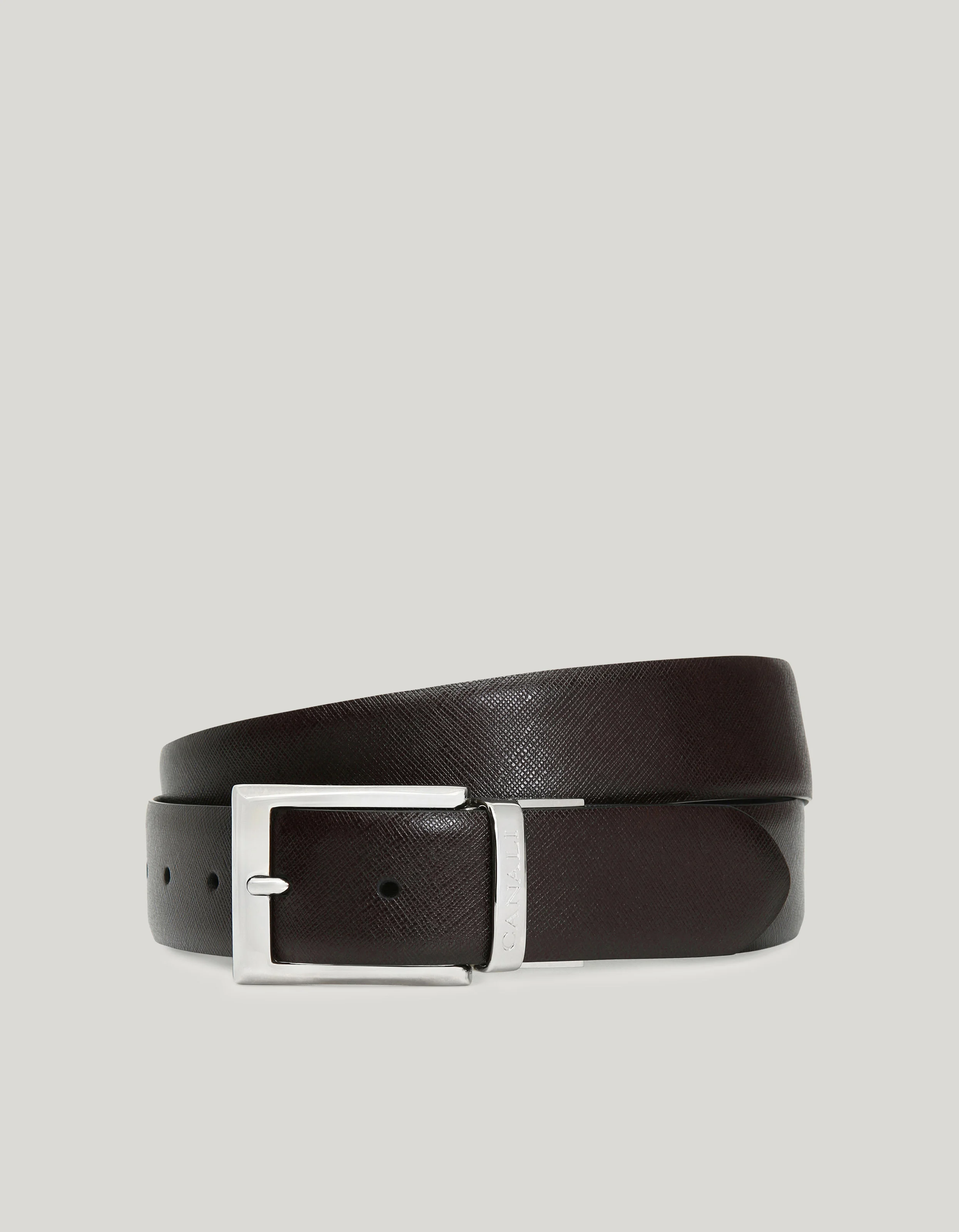 BLACK AND BROWN REVERSIBLE PRINTED SAFFIANO AND PLAIN CALFSKIN BELT - 1