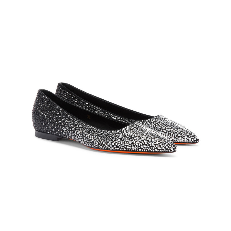 Santoni Women's black suede and strass ballet flat outlook