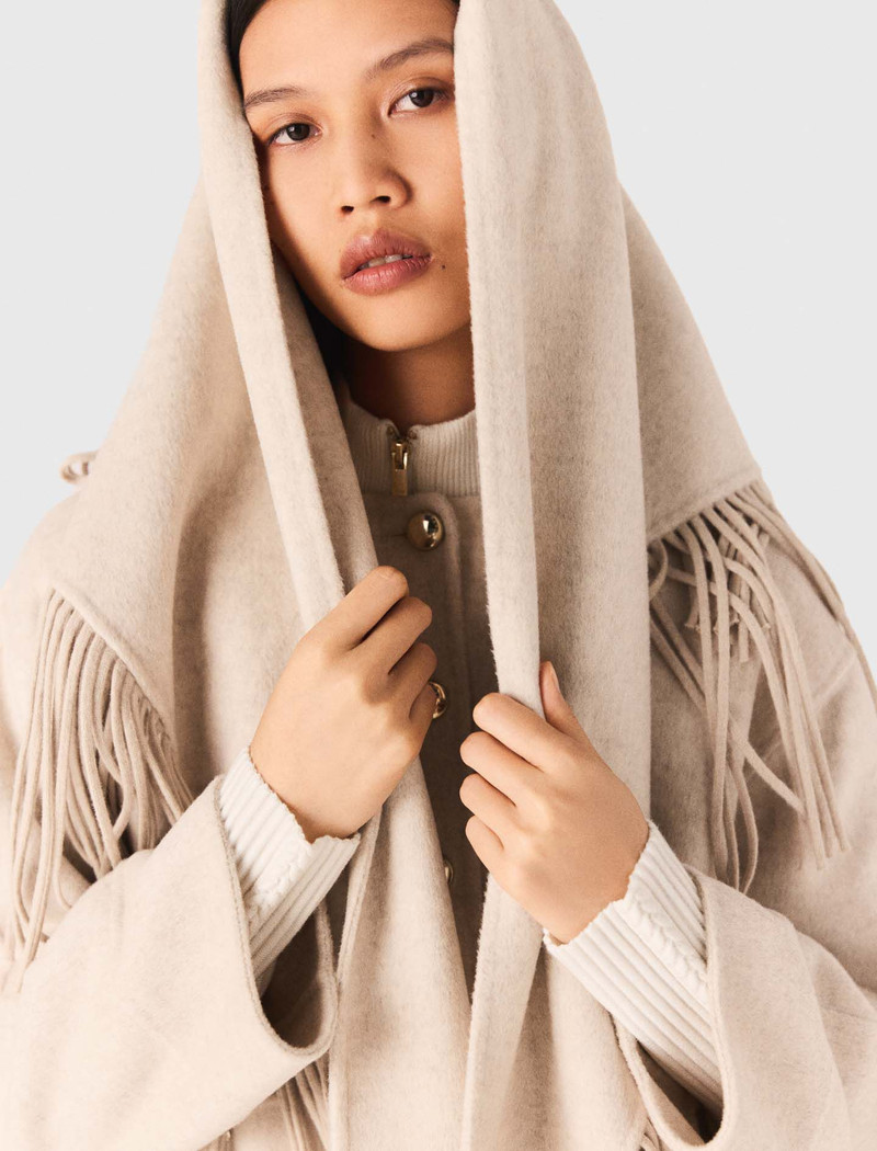 Cropped wool coat with removable scarf 8