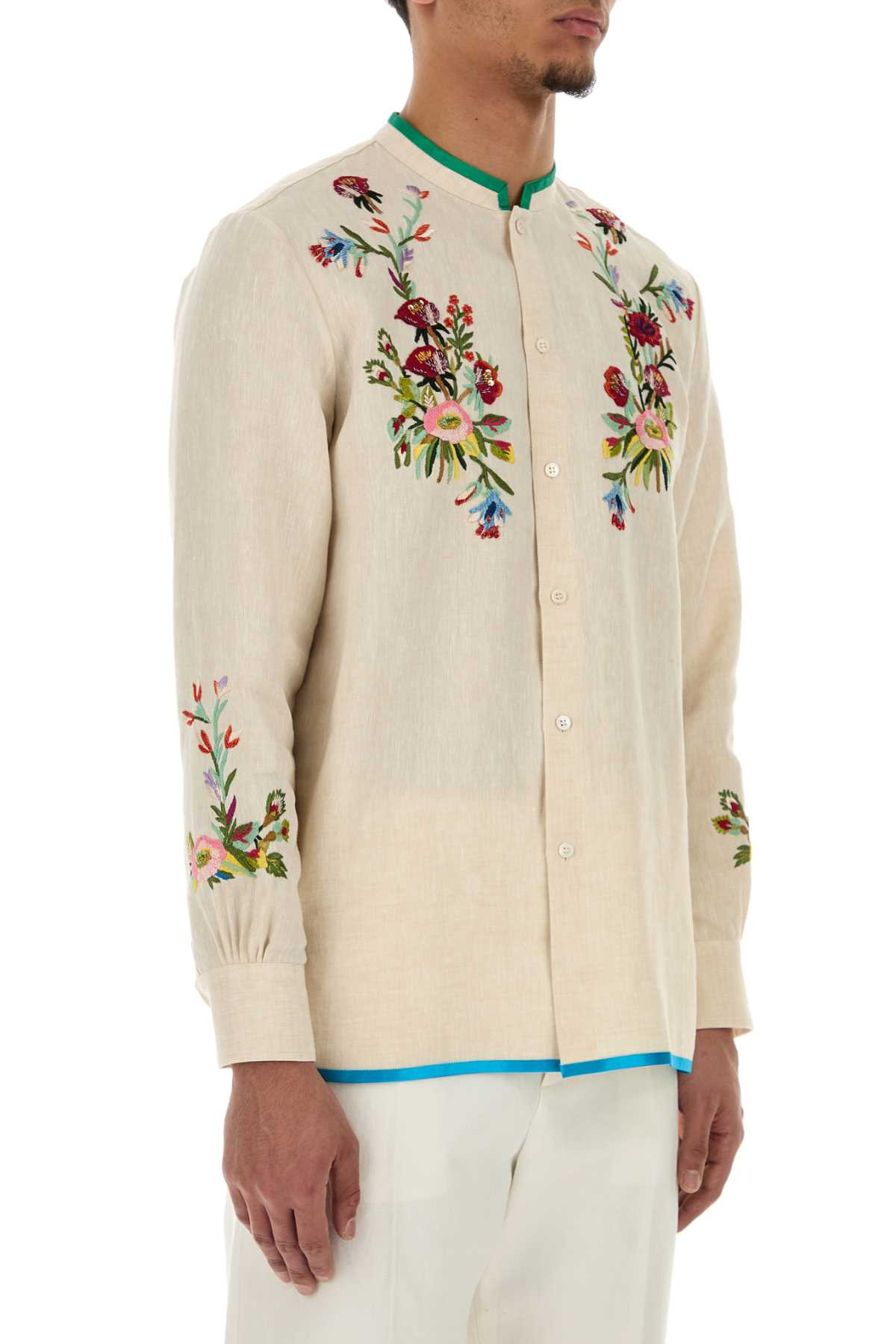 Valentino Garavani Men Ivory Linen Shirt - 3