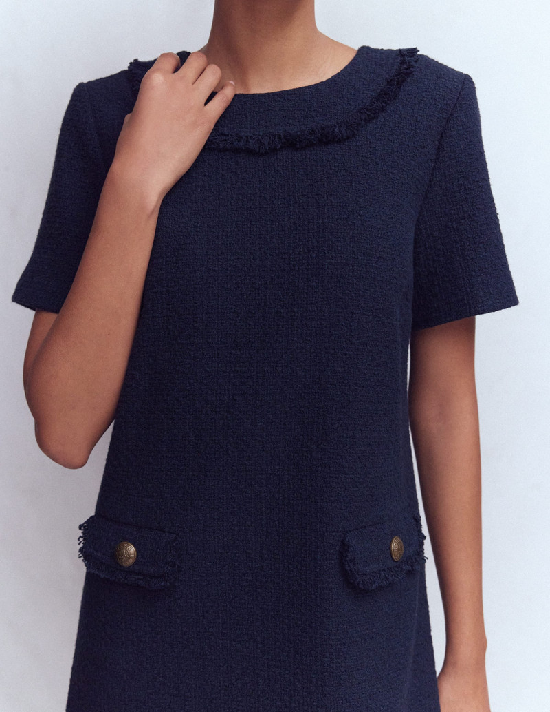 Evita Cotton Shift Dress-Navy 3
