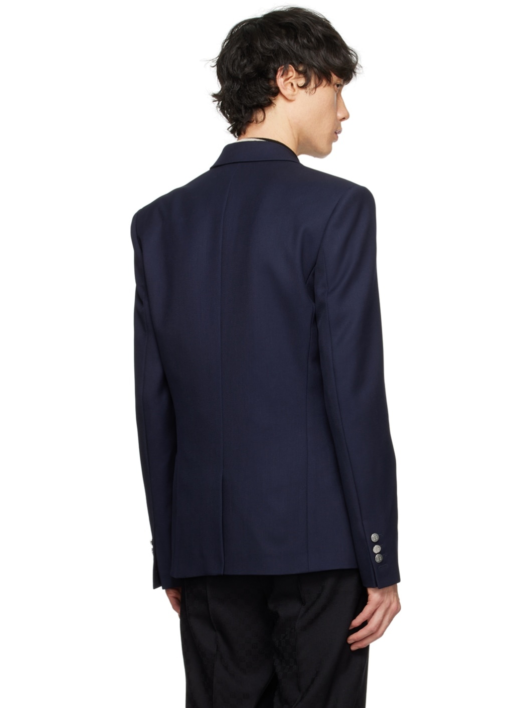 Navy Peaked Lapel Blazer - 3