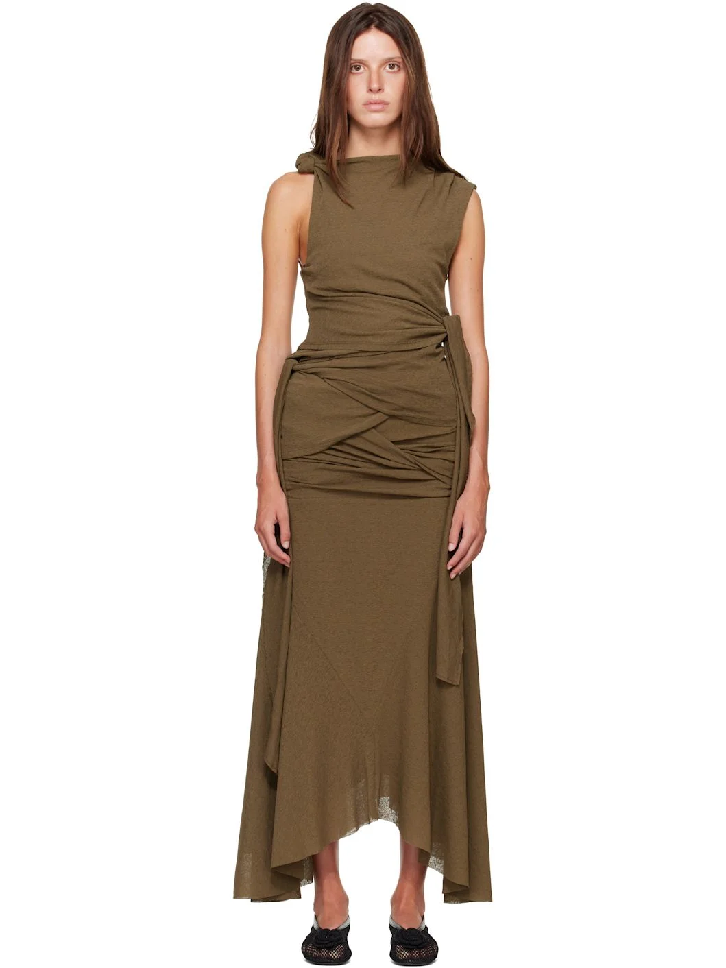 Khaki Marl Mesh Tie Knot Top - 1