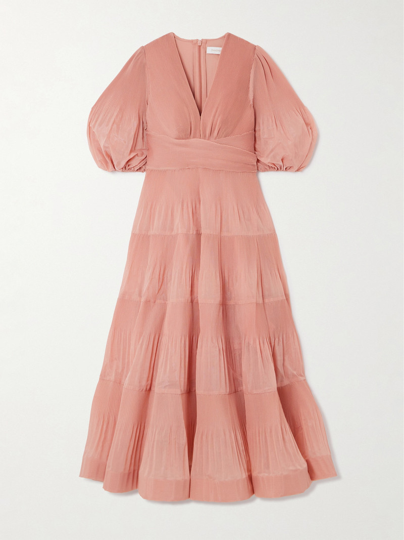 Tiered Plissé-taffeta Midi Dress 1