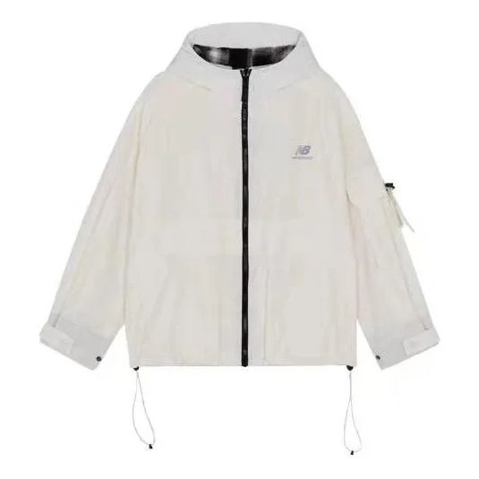 (WMNS) New Balance Logo Printing Woven Sports Hooded Jacket Milky White AWJ13351-IV - 1