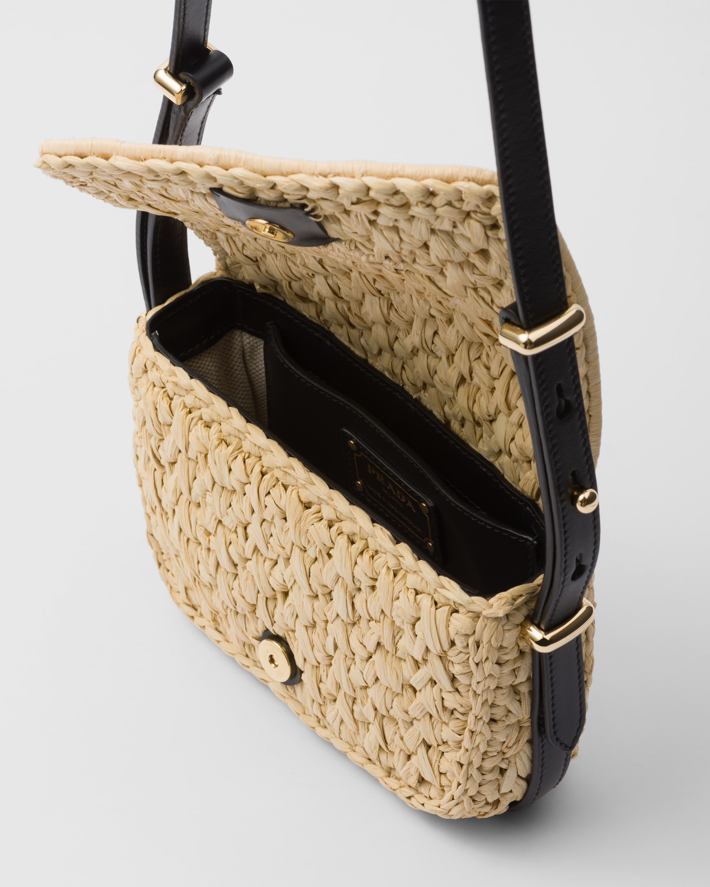 Woven fabric and leather shoulder bag - 4