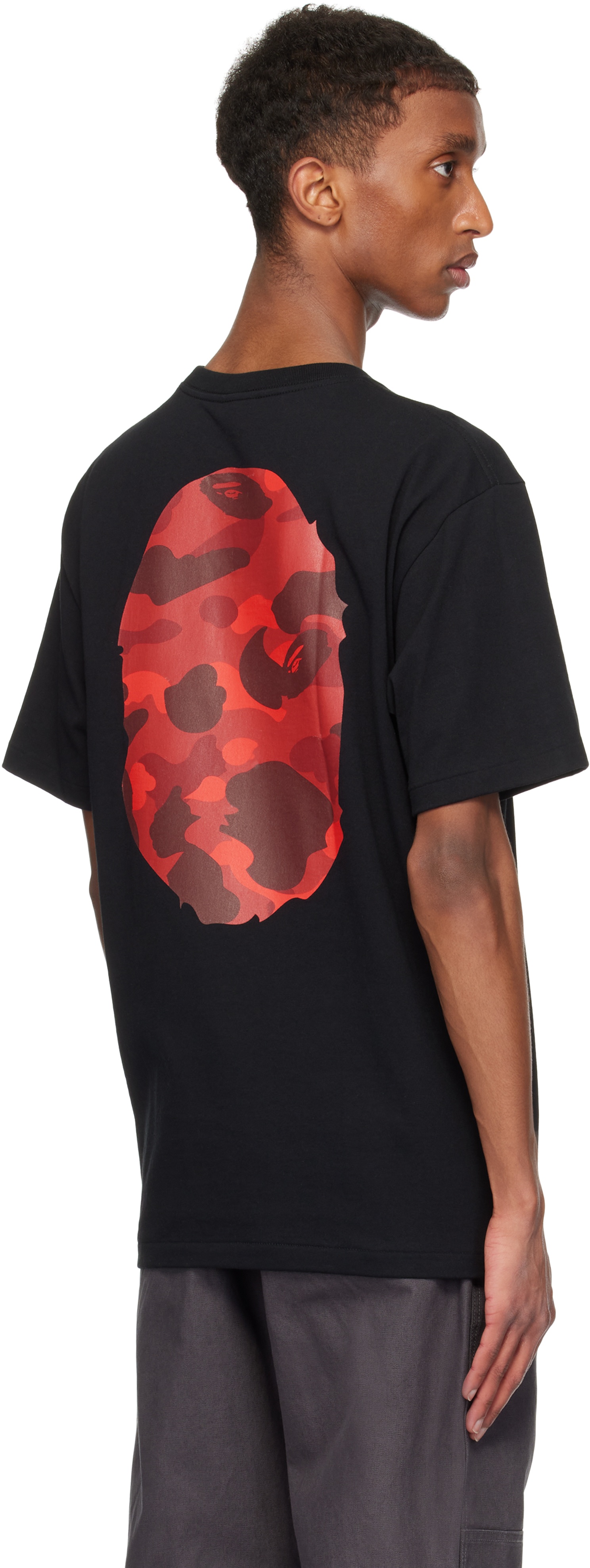 Black & Red Color Camo Big Ape Head T-shirt - 3
