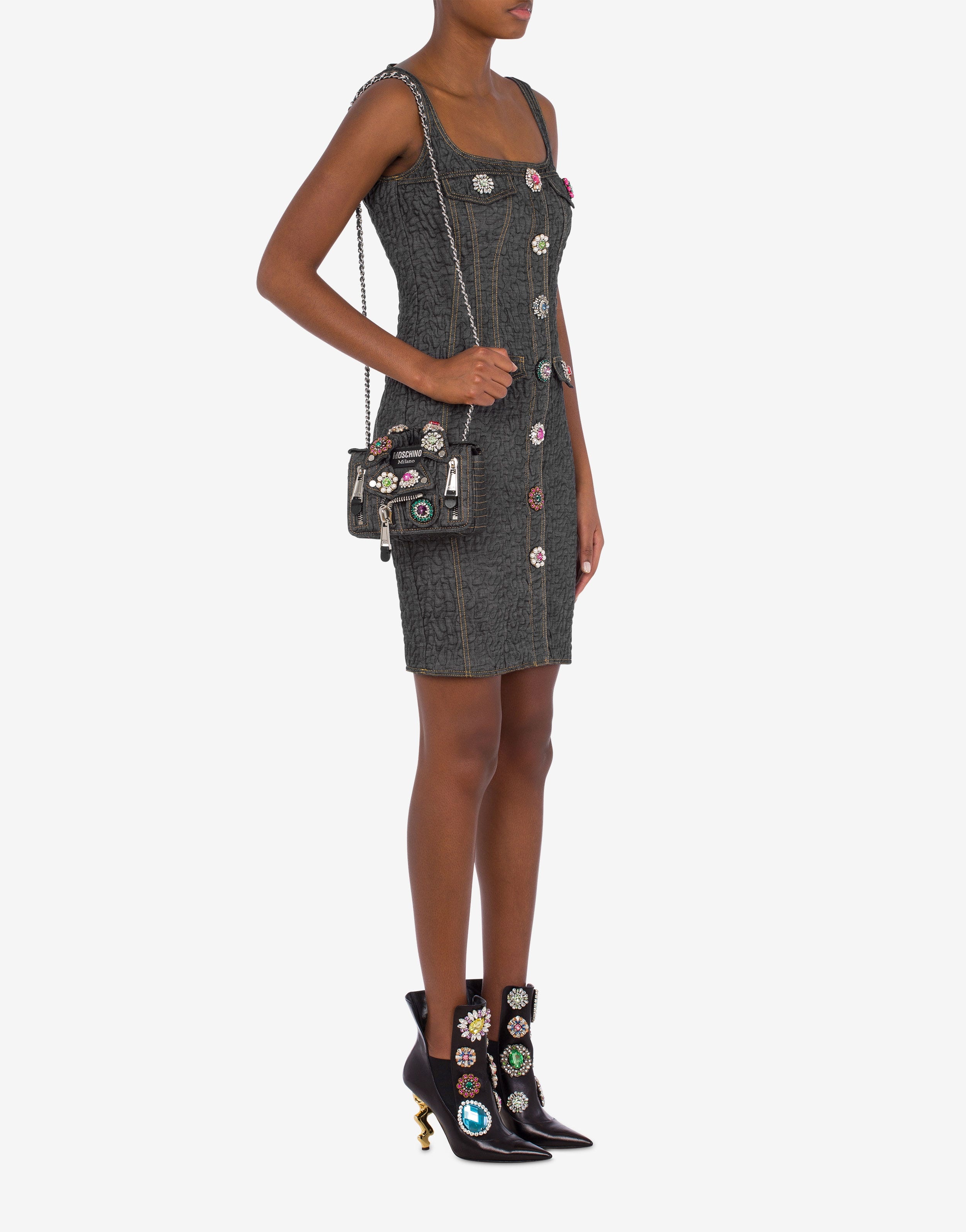 JEWELS MOSCHINO QUILTED DENIM BIKER BAG - 5