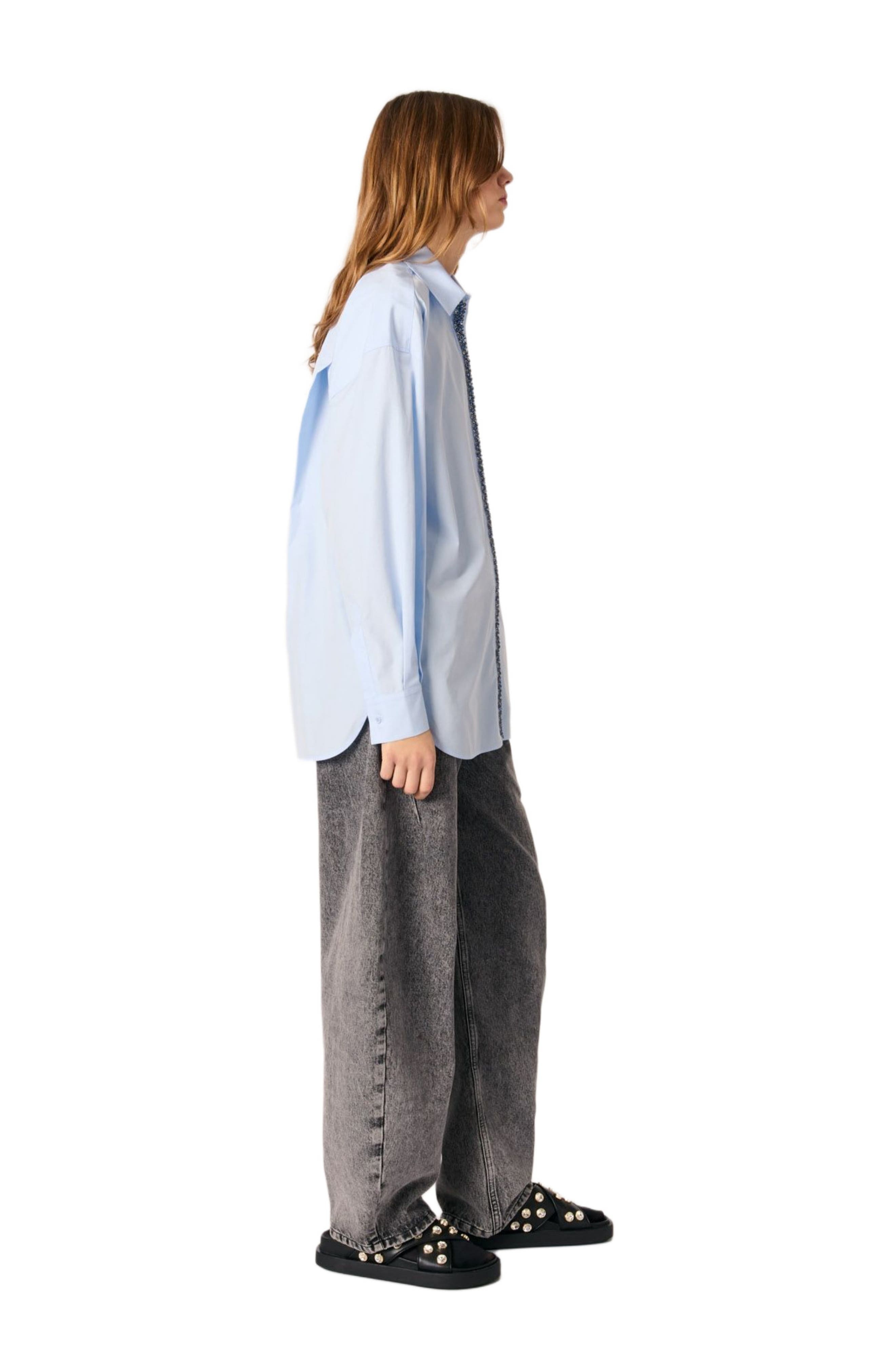 maje Poplin shirt with rhinestones in Blue at Nordstrom - 4