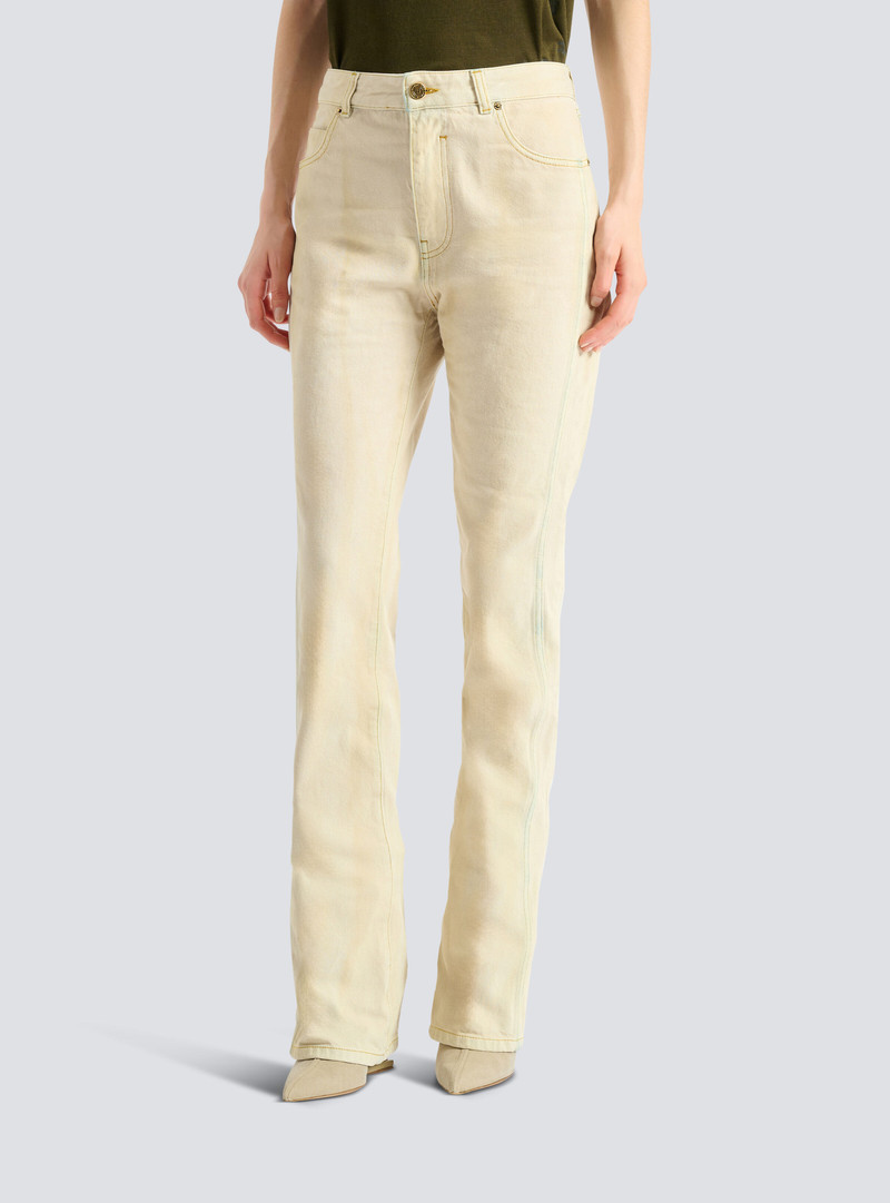 High-waisted faded denim jeans 6