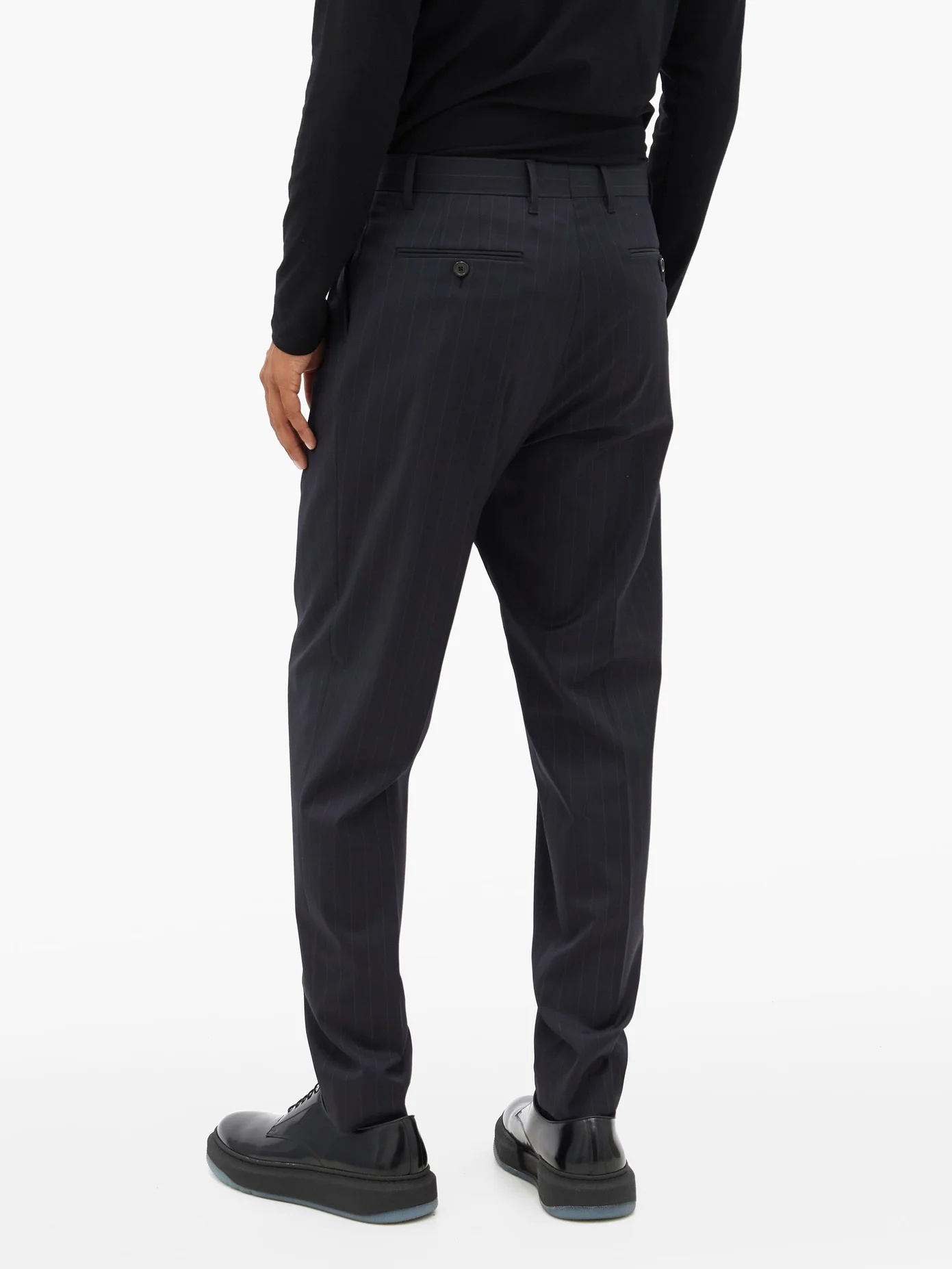 Pinstriped wool-blend slim-leg trousers - 5