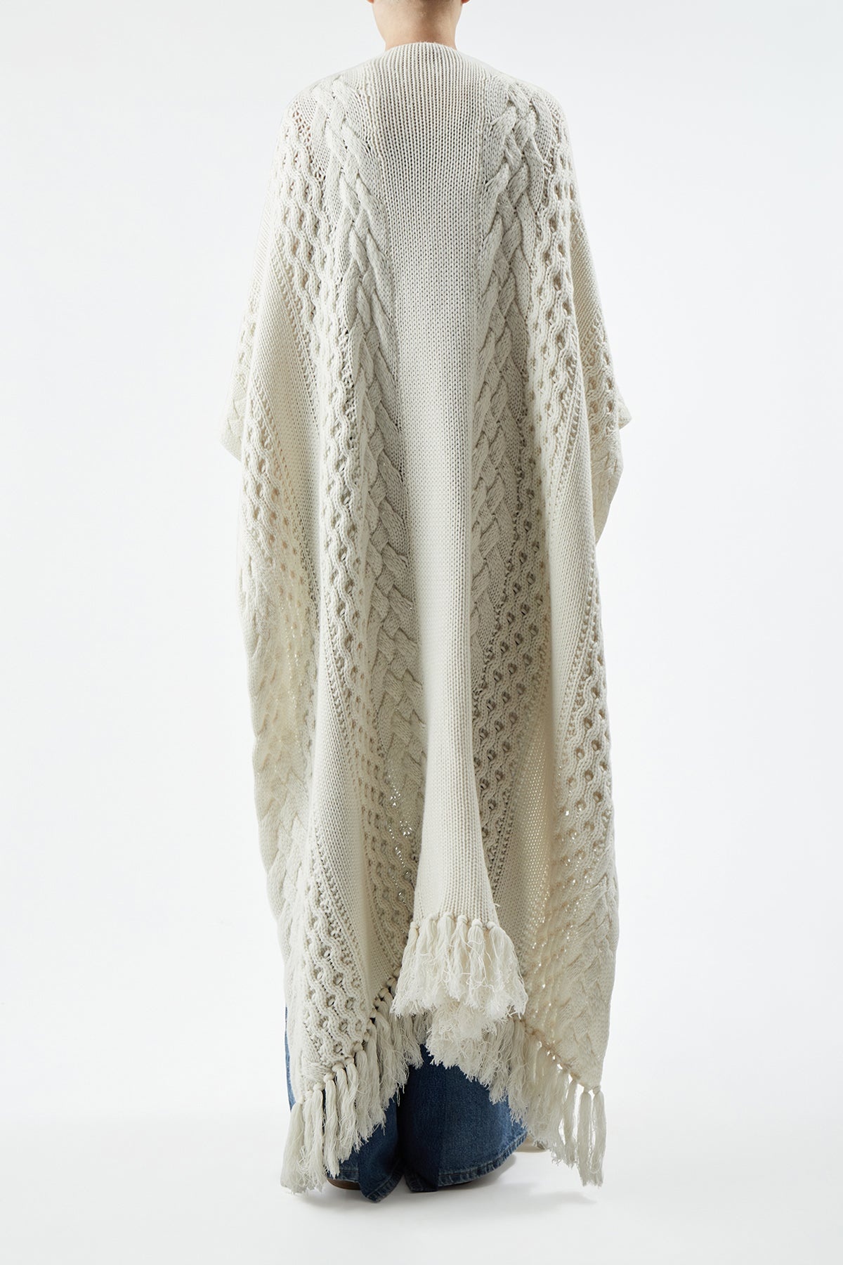 Alma Knit Poncho in Ivory Cashmere - 5