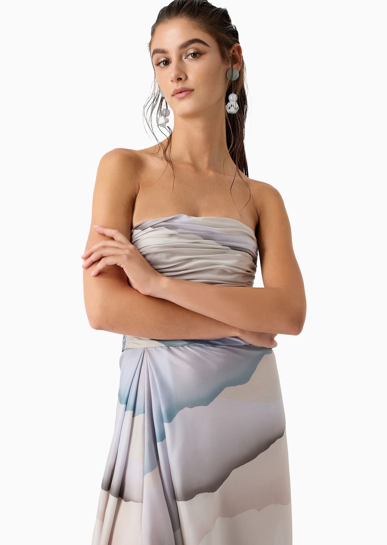 ASV printed silk habotai long bustier dress - 5