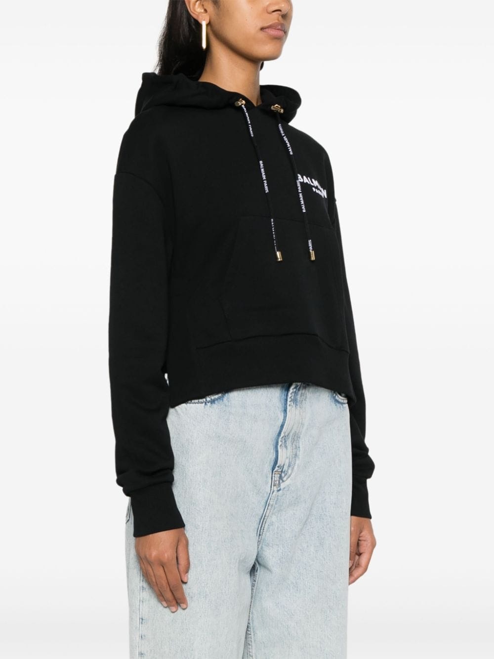 flocked-logo cotton hoodie - 3