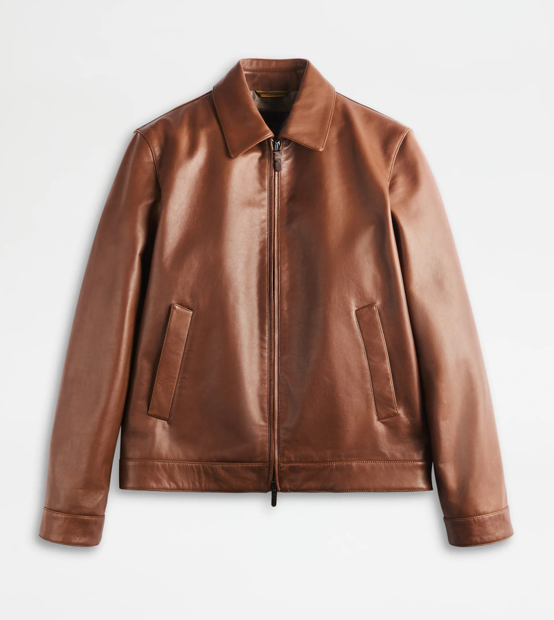 SHIRT JACKET IN LEATHER - BROWN 1