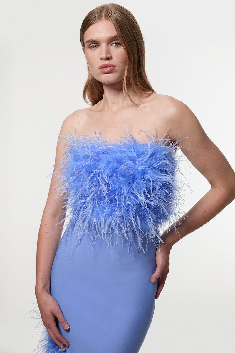 KAREN MILLEN Figure Form Bandage Feather Detail Bandeau Knit Midi Dress outlook