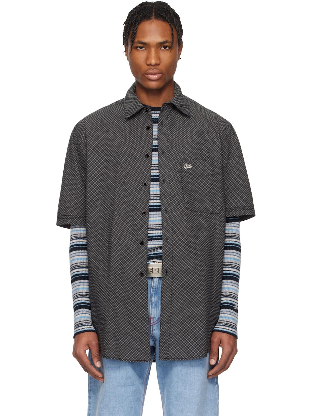 Black Mini Plaid Short Sleeve Shirt - 1