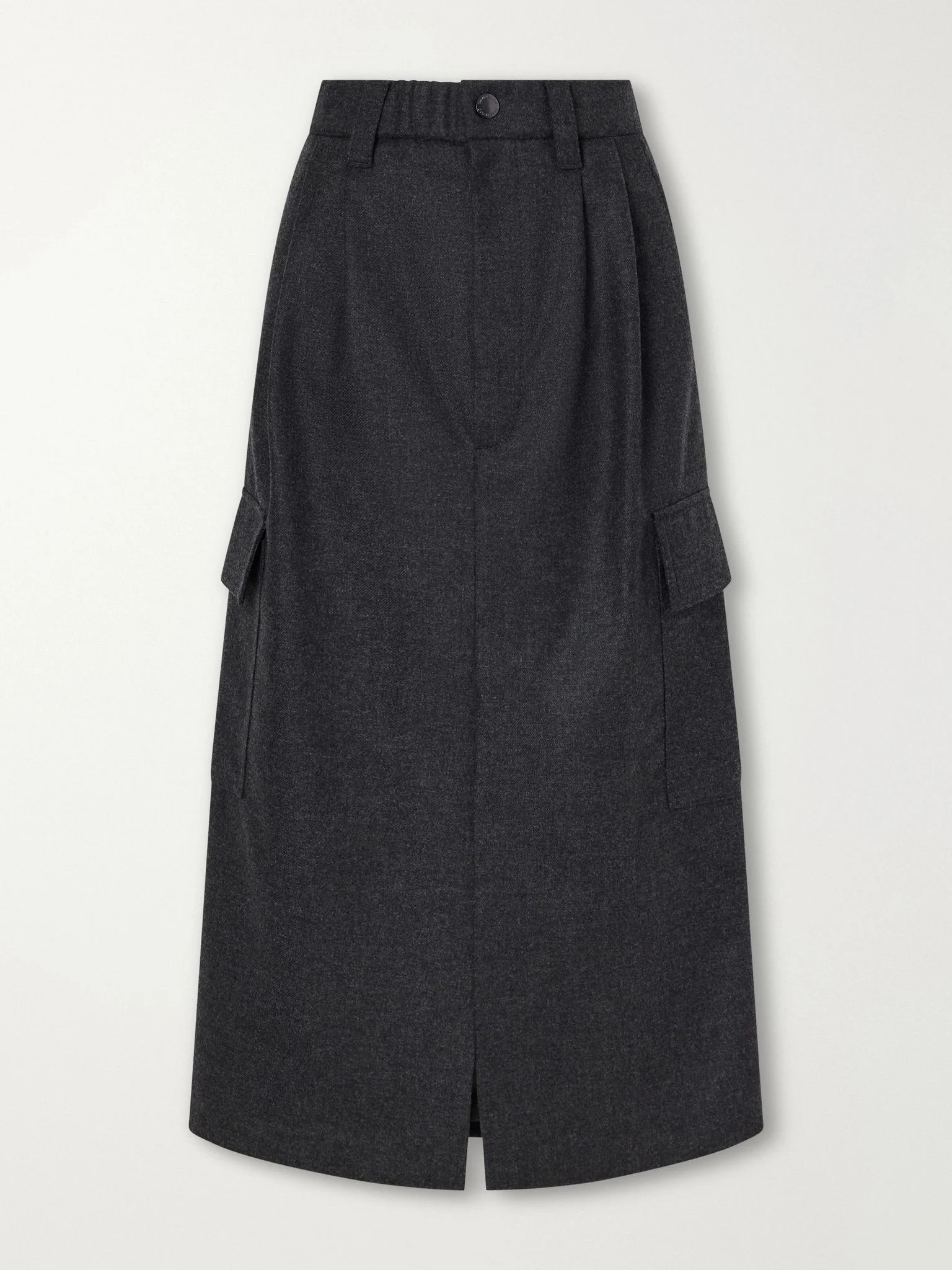 Pleated wool and cashmere-blend twill midi skirt Dark gray - 1